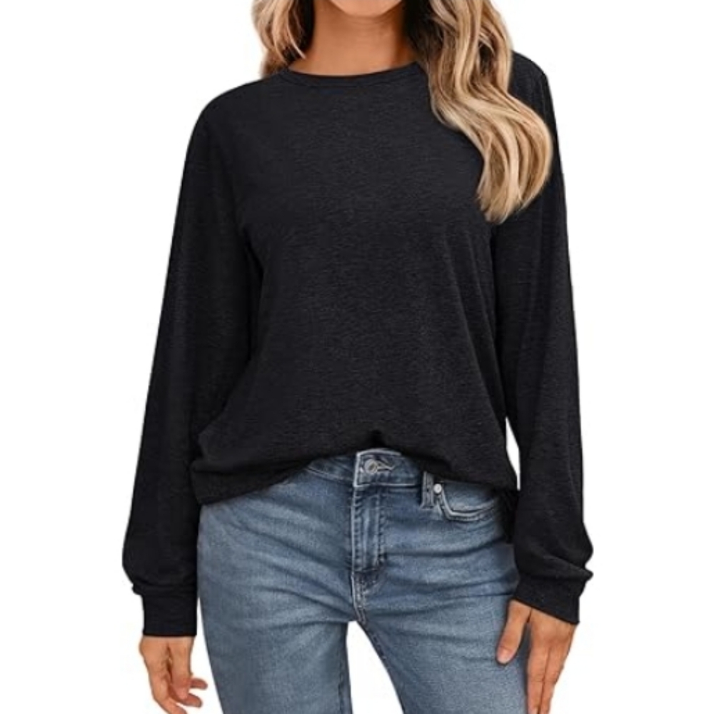 Long Sleeve Casual Loose Fit Top Sweater Black